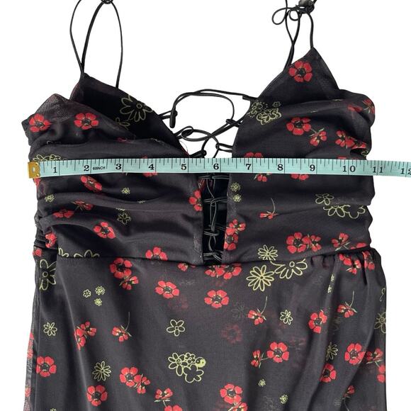 Urban Outfitters Black Floral Lace-Up Slip Dress (XS) - Picture 3 of 10